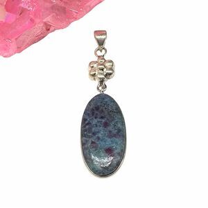 Ruby in Kyanite Necklace Pendant Solid 925 Sterling Silver Flower Blue Stone